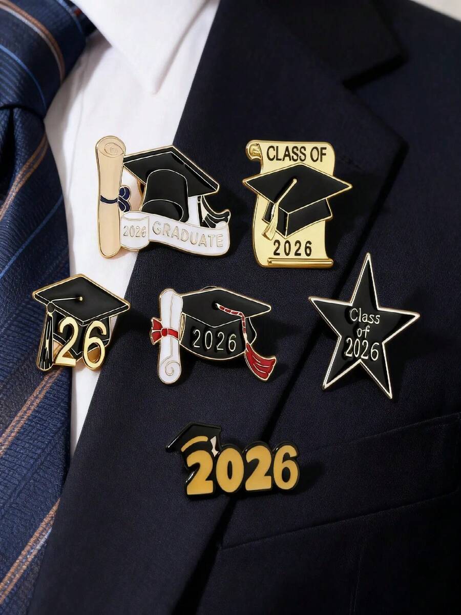 2026届毕业帽徽章，锌合金毕业帽纪念礼物，男女通用毕业胸针 - 彩色 - 查看 1
