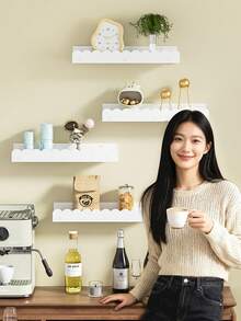 4-Pack Nursery Book Shelves, White Floating Shelves For Wall Kids, Scalloped Shelves, Wall Book Shelves For Bedroom Kids, Toddler Room, Baby Room, Nursery Decor - 白色 - 查看 2