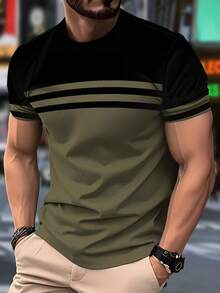 Áo thun nam cổ tròn tay ngắn kẻ sọc thường ngày - Nhiều màu - Xem 1