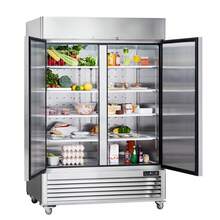 Refrigerador comercial 44.21 pies cúbicos, alcance en 54.4" W refrigerador vertical 2 puertas, refrigerador de acero inoxidable con descongelación automática con 8 estantes, control de temperatura de 33 a 41 ℉, luz LED, 4 ruedas - Plateado - Ver 8