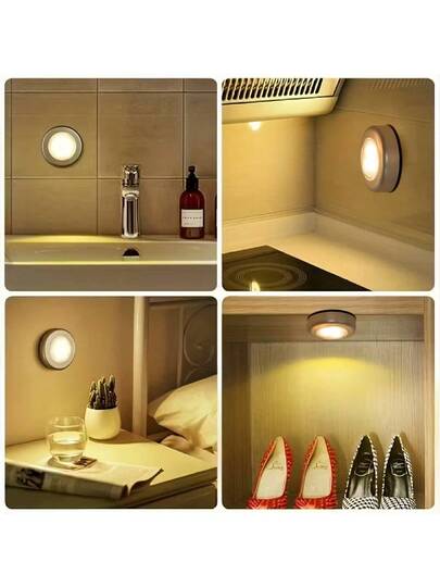 Wireless LED Round Push Lights, Battery Rechargeable, Adhesive Back, Portable Easy Installation, Hallway, Bathroom, Bedroom, Kitchen, Cabinet, Stairs Home view 4