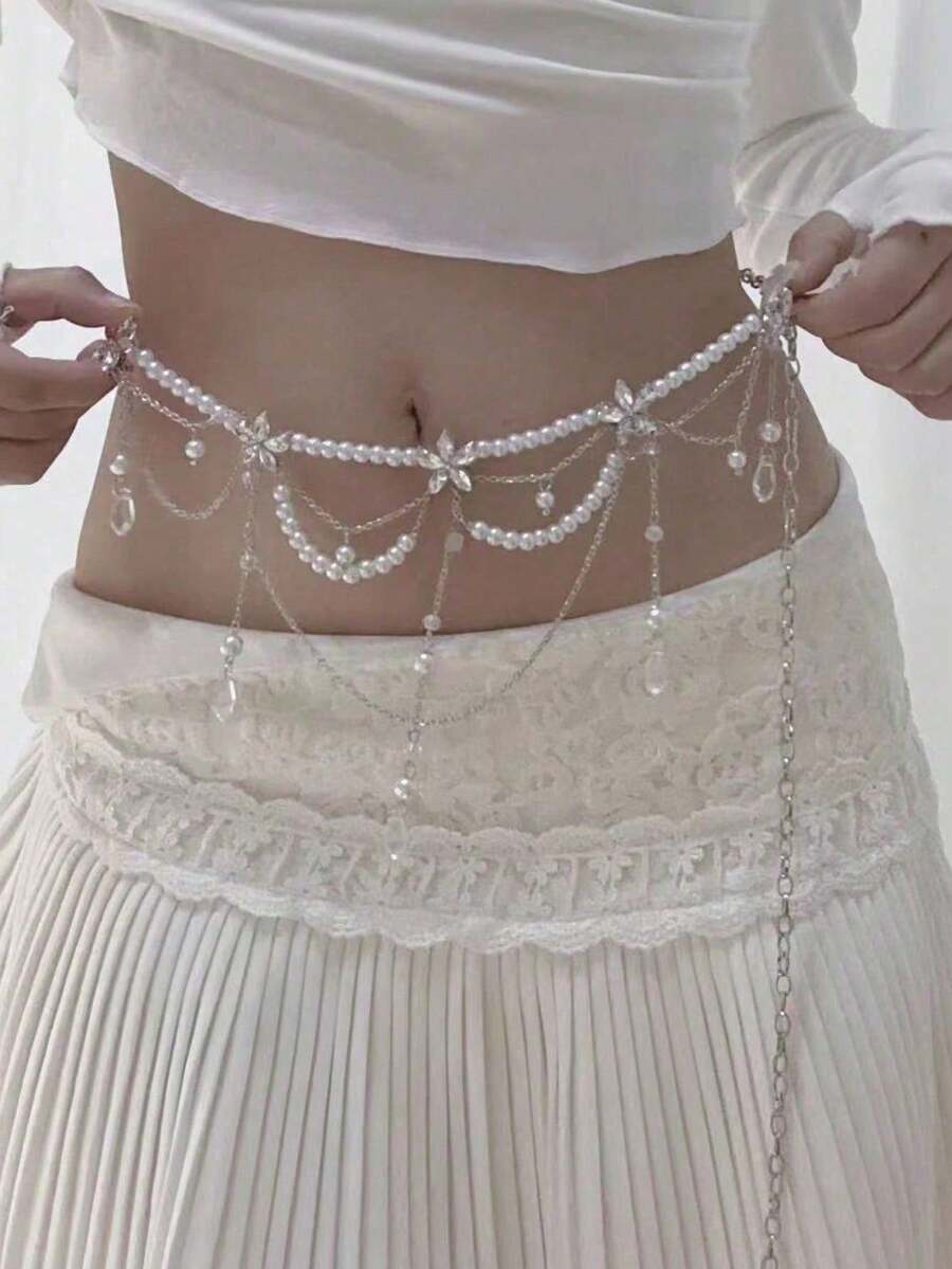 1pc European And American Style Tassel Multi-Layer Waist Chains, Fashionable, Elegant And Sexy Waist Chains For Women, Party Jewelry For Valentine's Day - 彩色 - 查看 1