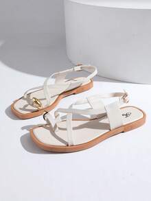Women's Flat Sandals For Work/Commute, Available In Black, White, Brown, Khaki - White - View 2