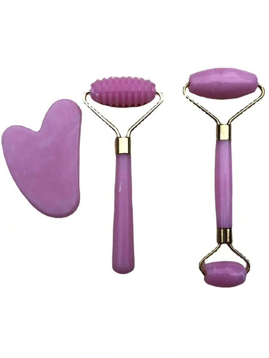3pcs Resin Facial Massage Roller Set, Suitable For Face, Body, Neck, Eyes, Gua Sha Board, Anti-Wrinkle Beauty Care Tools - Multicolor - View 1