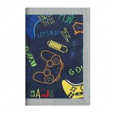 1pc Children/Teenager's Canvas Trifold Wallet, Made Of Polyester, Game Pattern, Hook And Loop Closure, Suitable For Daily Use And Holiday Gifts