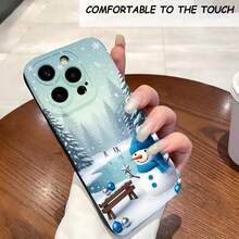 1PC Phone Case ,  Snowman Winter Forest Scene Design , Stylish Phone Case, Phone Decoration, All-around Lens Protection, Creative Small Gift, Funny Gift for Boys and Girls - Schwarz - Übersicht 2