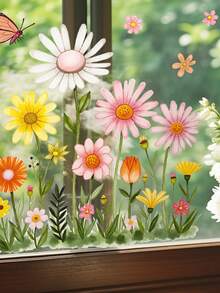 1 pieza Adhesivo de pared con diseño floral de jardín - Diseño floral realista con margaritas blancas - Adhesivo de vinilo autoadhesivo para sala de estar, dormitorio, cocina, baño - Decoración tipo papel tapiz extraíble y fácil de aplicar - Decoración del hogar para inauguración de vivienda, boda, fiesta, decoración floral, mejora del dormitorio, escena de naturaleza vibrante, acabado brillante, regalo de inauguración de vivienda, tema botánico, material duradero, planificadores de eventos