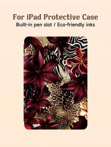 1pc Vintage Leopard Print & Hibiscus Flower Pattern Tablet Protective Case, Compatible With IPad 10.2", IPad Pro 2021/2020/IPad (A16) 11", 11th Gen 2025/10th Gen, Galaxy Tab A8 10.5" 2022, Matepad 10.4/Tab, Anti-Drop, With Pencil Slot, Sleep/Wake Support, Best Gift For Tablet Users - Multicolor - View 7