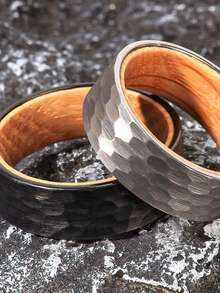 1pc 8mm Black Silvery Tungsten Hammered Ring Whiskey Barrel Rings For Man Engagement Wedding Ring, For Daily Wear, Gift For Party Holiday Birthday Anniversary