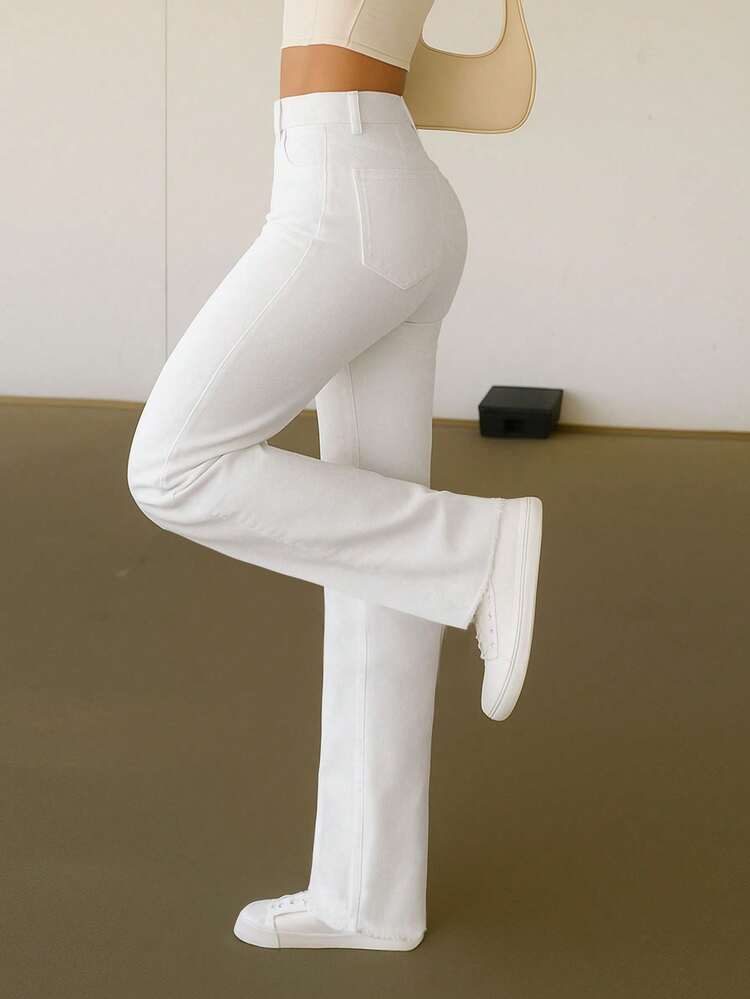 Retro American Street Style Women's Jeans, Non-Stretch Straight Leg Denim Pants, European And American Hip-Hop Vibe Casual White Spring - White - View 7