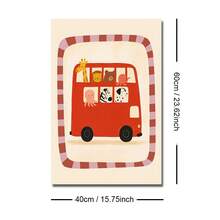 1幅带框/不带框的伦敦巴士主题帆布海报，可爱动物狮子熊长颈鹿墙面艺术印刷品，适合女孩房、游戏室、婴儿房、卧室、现代家居装饰 - 彩色 - 查看 12