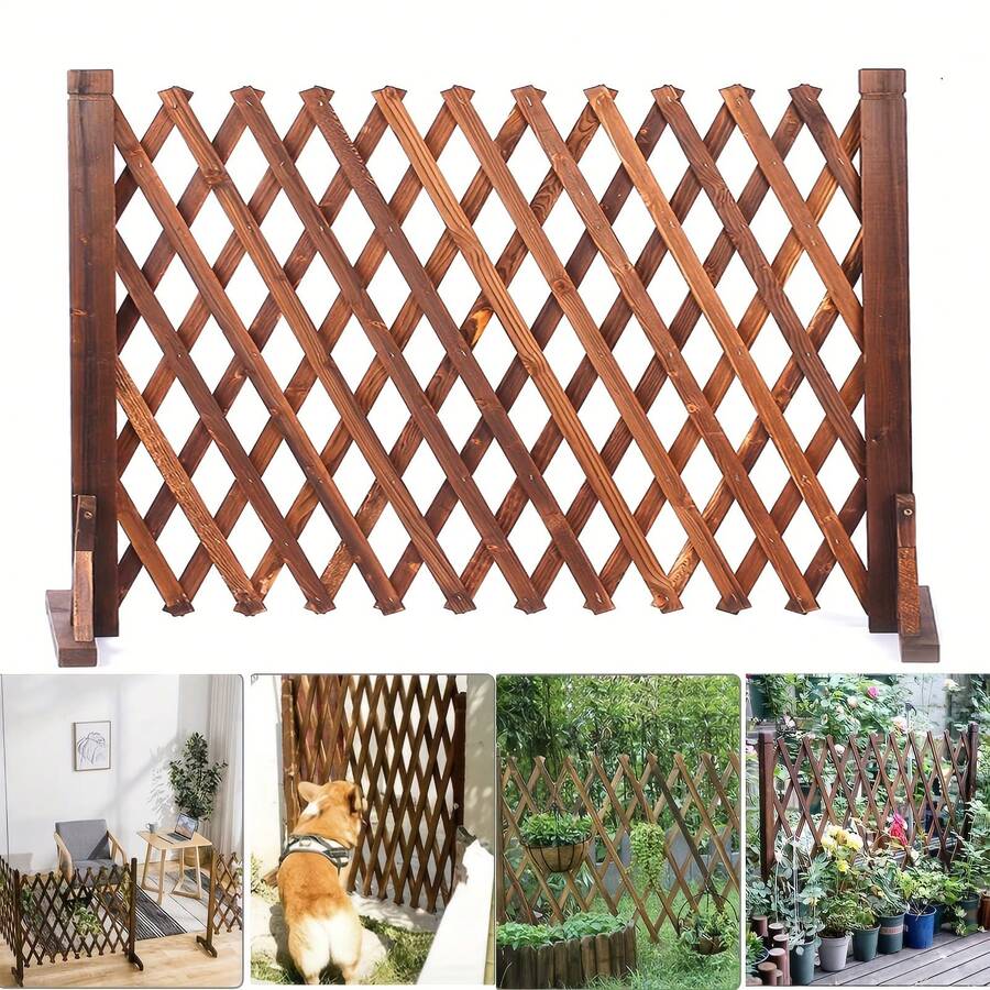 Senmeo 70x200cm(27.6x78.7") Pressure-Treated Wooden Pet Gate (Extendable), Indoor/Outdoor Fence - Christmas Pet Essential - 原木色 - 查看 1