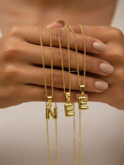 MECYLIFE 1pc Personalized Bubble Letter Necklace, Minimalist Everyday Wear Jewelry Pendant Necklace For Women