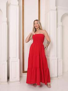 Vestido Longo Sem Alças Corpo Plissado Duna Saia 3 Marias