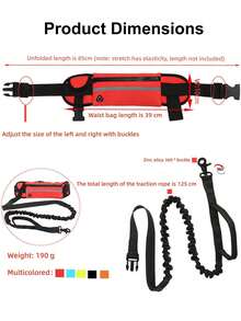 1 pièce Laisse pour chien mains libres avec poche de taille à fermeture éclair, poignées rembourrées doubles et cordon élastique durable, convient pour la promenade, le jogging et l'entraînement d'animaux de compagnie, fournitures pour animaux de compagnie