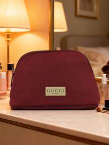 Gucci Red Semi-Circle Shell Shaped Portable Cosmetic Pouch - Burgundy - View 7