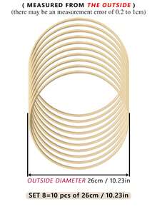 10pcs Beige Dreamcatcher Bamboo Hoops, Outdoor Lawn Wedding Hanging Decor, Wind Chime Feather Ornament Hoops For Halloween, Christmas And Other Holidays, Bamboo Material Decorative Rings For Wall, Bedroom, DIY Embroidery Hoops - Apricot - View 17