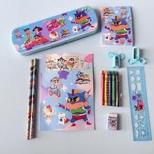CRAYON SHINCHAN Stationery Gift Set, Ideal Birthday, Back To School, Halloween, Christmas, Thanksgiving Gift For Kids - Includes Pencils, Erasers, Sharpeners, Notebooks, Rulers, Crayons, Pencil Case (Note: Stationery Design And Color May Vary Due To Production Batch) - 彩色 - 查看 4