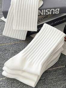 5 Pairs Of Autumn And Winter Women's Mid Length Socks, White, Sports And Casual Socks(No Cardboard) - 白色 - 查看 3