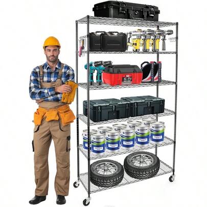 ZzStorage Shelves2100Lbs 6 Tier Heavy Duty Metal Rolling Shelving Unit With Wheels And 8 Hooks Adjustable Garage Wire Rack For Kitchen Bathroom Industrial Pantry 36" W X 14" D X 72" H Black