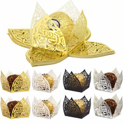 10pcs/50pcs/100pcs Eid Mubarak Decoration Chocolate Wrappers Paper Candy Food Tray Box Ramadan Kareem Party