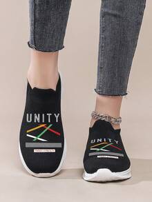 黑色2D字母印花套脚休闲运动鞋，透气 - 黑色 - 查看 17