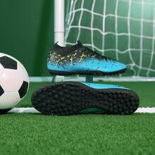 专业中帮足球鞋，AG鞋钉鞋底，适合室内外比赛和训练，轻便耐用防滑人造草坪鞋 - 藍色 - 查看 5