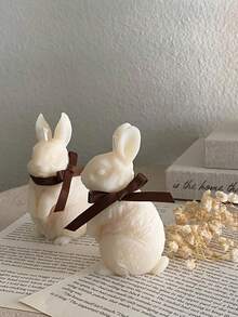 1个兔子造型香薰蜡烛模具，DIY创意可爱兔子装饰硅胶模具，节日家居装饰/礼品装饰环氧树脂模具，手工铸造模具，复活节艺术装饰石膏模具 - 白色 - 查看 11