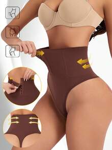 High Waist Shaping For Women Tummy Control Panty With Buckle Closure Shaper Slimming Waist Cincher Briefs - Coffee Brown - View 2