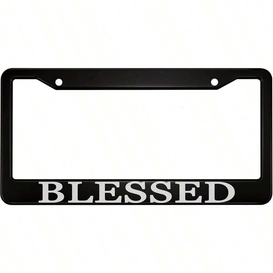 oFloral  Aluminum Alloy License Plate Frame White Letters Black Applicable to US Standard Car Metal Car Tag Frame Funny Front Clear License Plate Cover Holder for Women Men 1 Pack - ZY61 - Ver 1