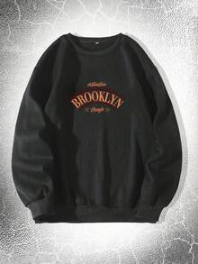Sudadera de Cuello Redondo Forrada para Hombre - Negra Estampada Destino Brooklyn Brough Cómoda y Abrigada, Fácil de Lavar, Estilosa y Versátil - Negro - Ver 1