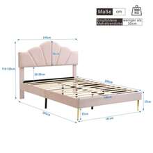 Samt, Polsterbett, 140*200 Cm, Doppelbett, Muschelartiges Bett Mit Goldenen Eisenbeinen, Höhenverstellbares Kopfteil, Holzlattenrost, Rosa - Pink2 - View 2