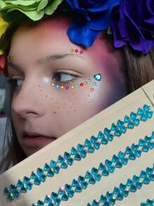 1 Sheet Face Gems Self Adhesive Heart-Shaped Stickers Flat Back Pearls For Craft Hair Face Makeup Nail Cell Phone Scrapbooking Decor, Heart, - Multicolor - View 1