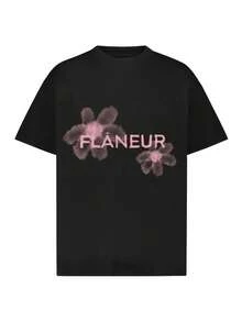 Summer Flaneur Floral Graphic T-Shirt - Black With Pink Floral Print, Casual Crew Neck, Regular Fit, All-Season Comfort, Perfect For Men And Women, Everyday Wear T-Shirt | Casual Style | Comfortable Fit - 黑色 - 查看 1