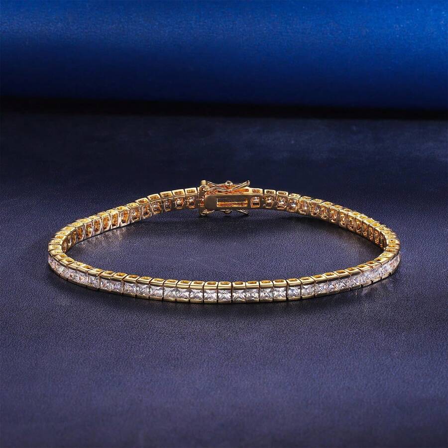 MDFUN 2.5mm Tennis Bracelet, 18K White Gold/Yellow Gold Plated Cubic Zirconia Tennis Bracelet For Women
