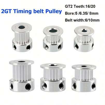 5/10个 GT2 同步带轮 16 20 齿 2GT 铝制 孔径 5 6.35 10mm 皮带宽度 6 10mm 同步轮齿轮 3D 打印机零件