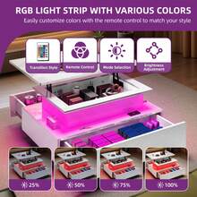 BALCONERA GeoTower Lift Top Coffee Table – High Glossy Modern Wooden Rectangle Tea Table With LED Strip & 2 Drawers - White - View 5