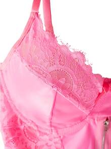 PU Leather Sexy Zipper Dress With Mesh Pants Sexy Outfit - Hot Pink - View 7