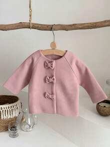 Abrigo/chaqueta de lana rosa con lazo para bebé niña, estilo de moda INS para invierno - Rosa - Ver 6