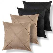 Set Of 4 And 2 Draped Suede Cushion Covers 44x44cm Decoration - Beige/Black - View 2