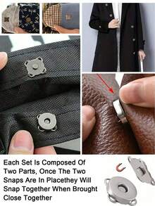 5/10/20 Pairs Magnetic Invisible Snap Buttons, Plum Color Magnetic Snap Buttons, Sewing Buttons, Metal Invisible Sewing Buttons, Wallet Thumb Lock Snaps, Suitable For DIY Crafts Bags Wallets Accessories Replacement, Shoulder Bags Handbags, Bag Accessories Wallet Snaps, 14mm Craft Weaving Button Set For Bags, Magnetic, Sewing, Crafts, Wallets, Bags, Clothing - Multicolor - View 5