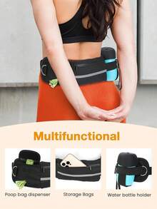 1 pièce Laisse pour chien mains libres avec poche de taille à fermeture éclair, poignées rembourrées doubles et cordon élastique durable, convient pour la promenade, le jogging et l'entraînement d'animaux de compagnie, fournitures pour animaux de compagnie