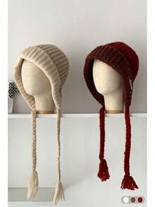 1pc Color Block Braided Knitted Knit Hat, Versatile Oversize Beanie, Warm Earflap Ski Cap, Suitable For Women & Men In Autumn/Winter - Multicolor - View 5