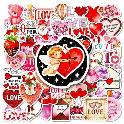 56pcs Valentine's Day Cartoon Series Stickers, Suitable For Scrapbooking, Diaries, Laptops, Water Bottles, Cars, Etc. Faith-Based Designs With Positive Messages, Great Gift