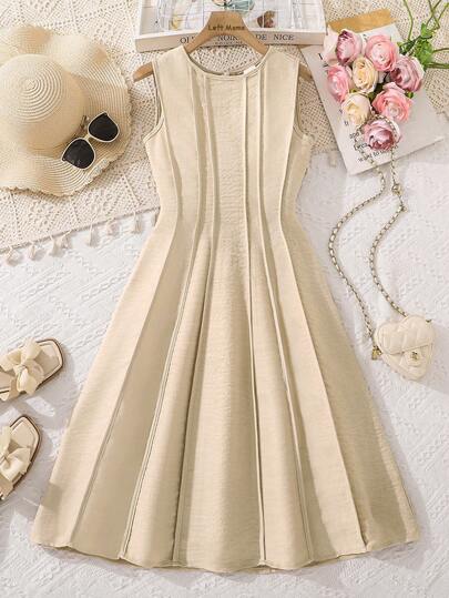 Left Mama Girls' Elegant Minimalist Sleeveless Dress, Summer