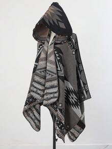 1 件纯色渐变休闲连帽斗篷，秋冬款 - 彩色 - 查看 58