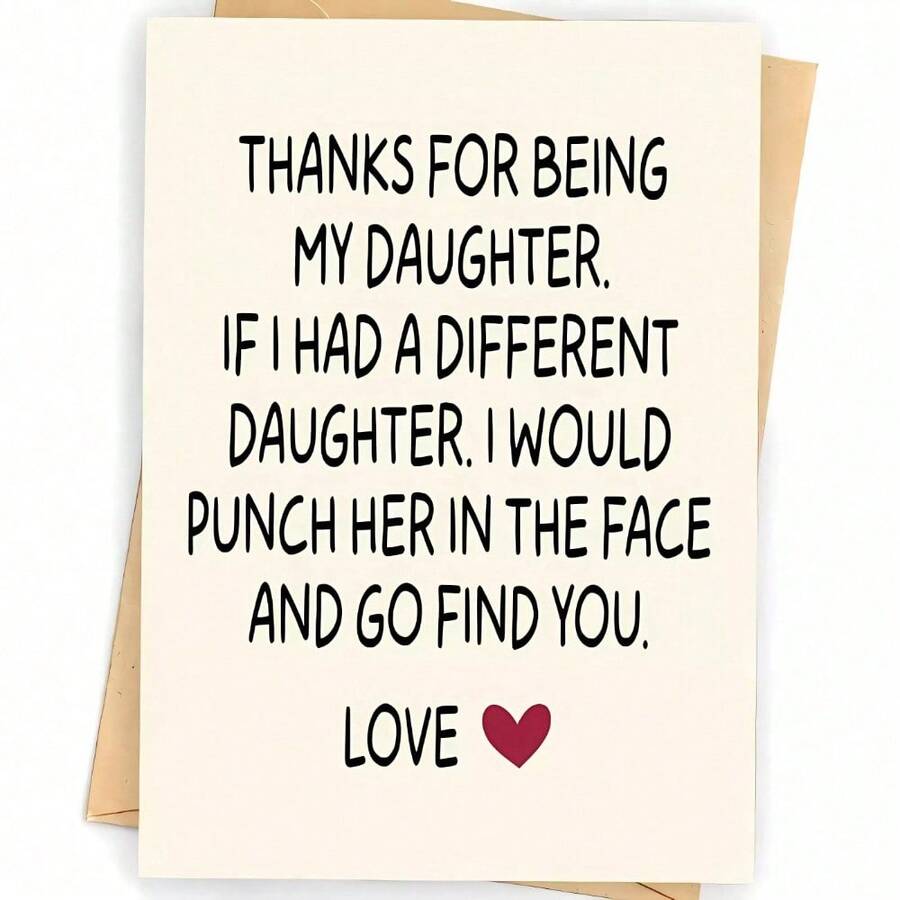 1 Pc Funny Creative Card For Daughter Featuring Heartfelt Design Premium Paper Perfect For Daughter Family Ideal For Birthday Thank You Christmas All Celebrations Includes Invitation And Envelope - Multicolor - View 1