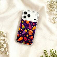 Adorable Phone Case Featuring a Candy Corn And Lollipop Design, Perfect for Halloween. It Comes in Purple And Is Compatible with for  Models 17, 17 Pro, 17 Air, 17 Pro Max, As Well As 16, 15, 14, 13, 12 Pro, Pro Max, Plus, And Models S22, S23 - Negro - Ver 6