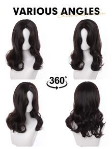 16 Inch Long Curly Wavy Wigs With Curtain Bangs, Adorable Short Hairstyle Natural Looking Heat Resistant Synthetic Wig Daily Party Use - Multicolor - View 9