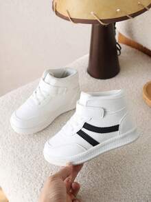 1 Pair Kids High-Top Canvas Sneakers, Fashion Student Casual Soft Sole Wear-Resistant Winter Shoes For Boys & Girls - Black - View 3